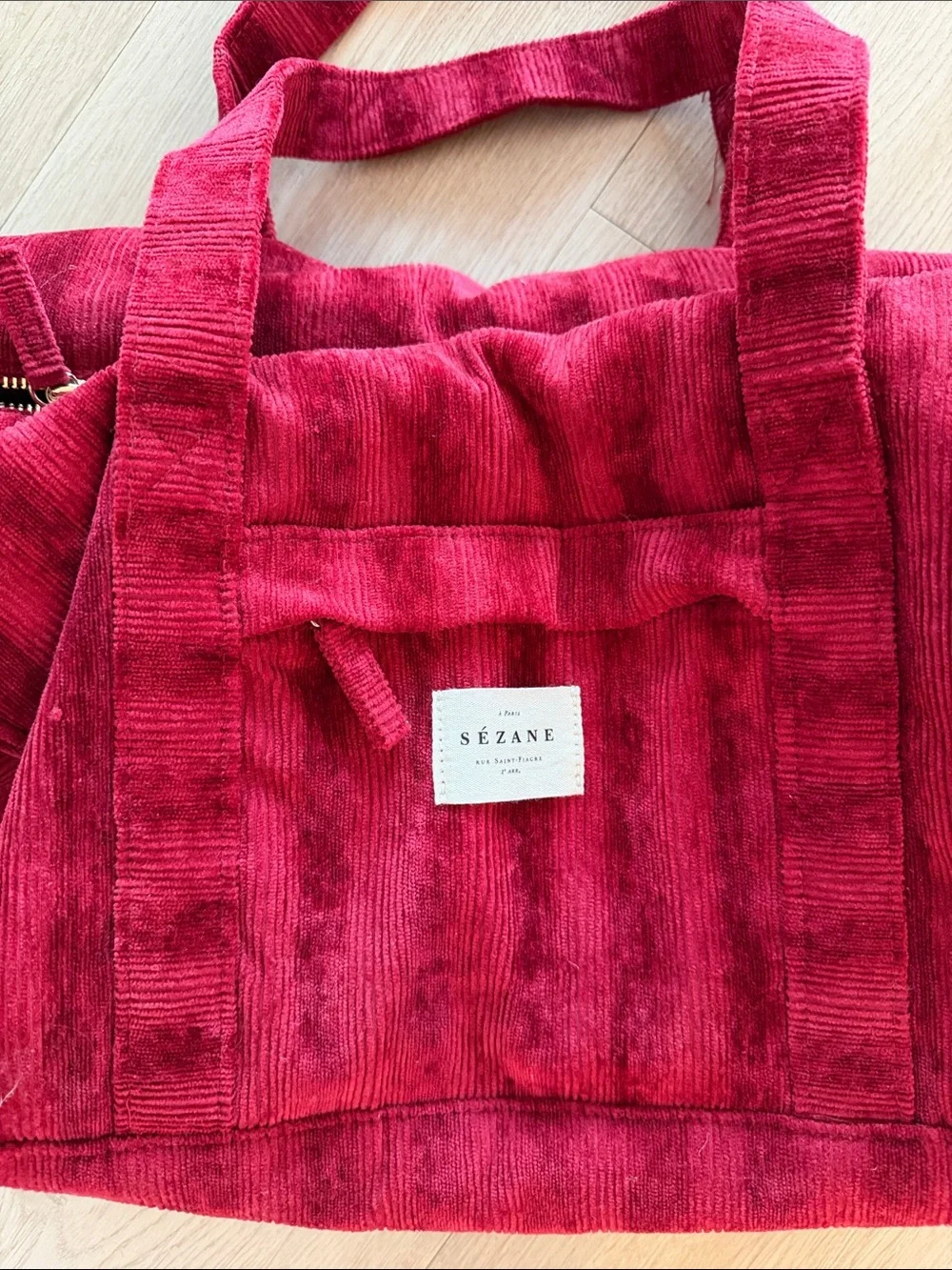 Sézane Corduroy Tote in Deep Berry Red